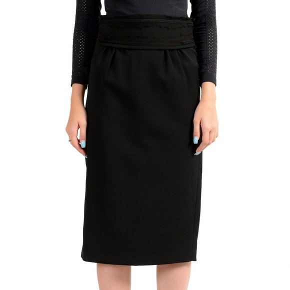 Dsquared2 Women's Black Wool Straight Pencil Skirt US S IT 40